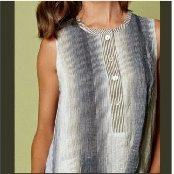 Alembika Ombre stripe Sleeveless oversized linen blend midi dress in Smoke 2 / M - Picture 13 of 16